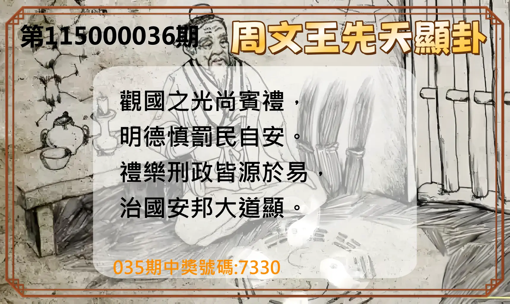 4星彩第115000036期(02/11)周文王先天顯卦