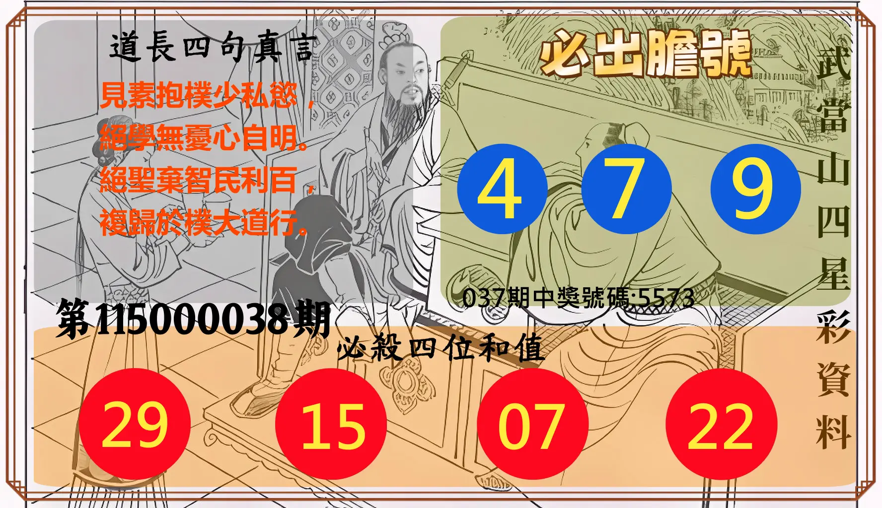 4星彩第115000038期(02/13)武當山四星彩資料