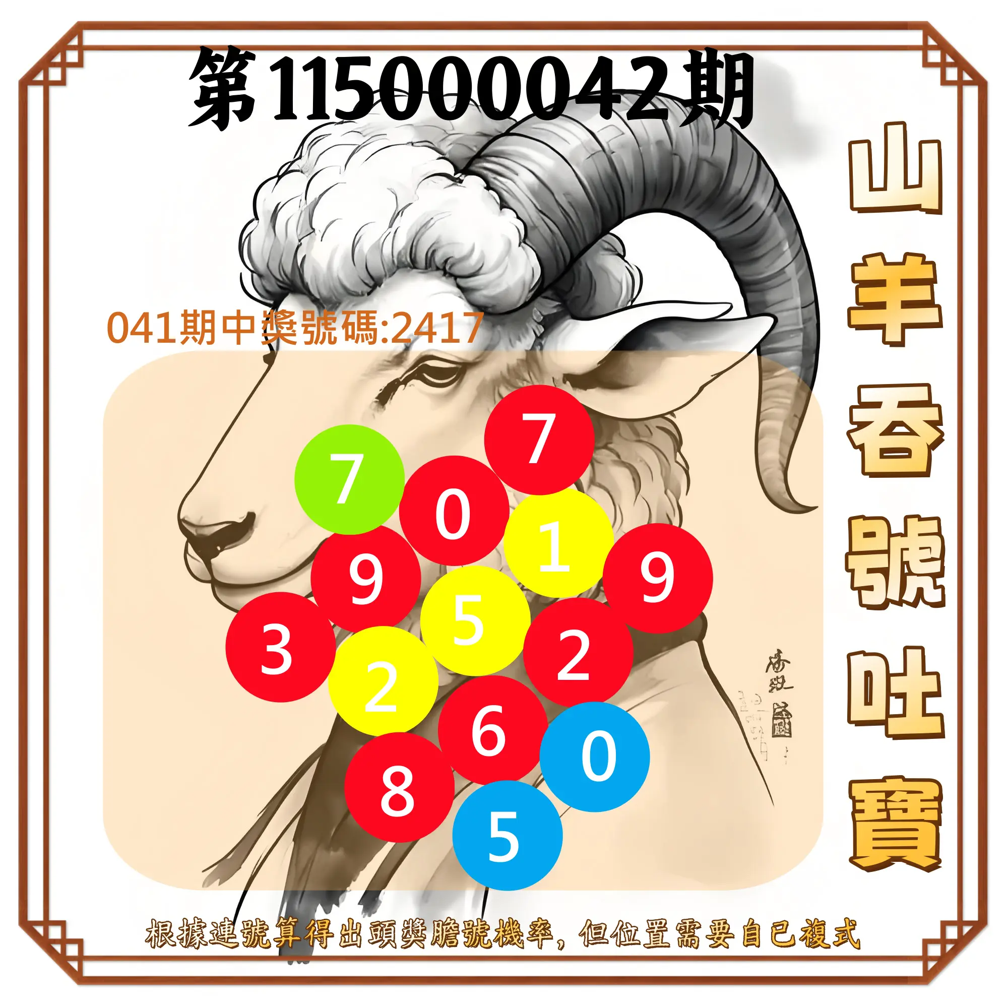 4星彩第115000042期(02/17)山羊吞號吐寶