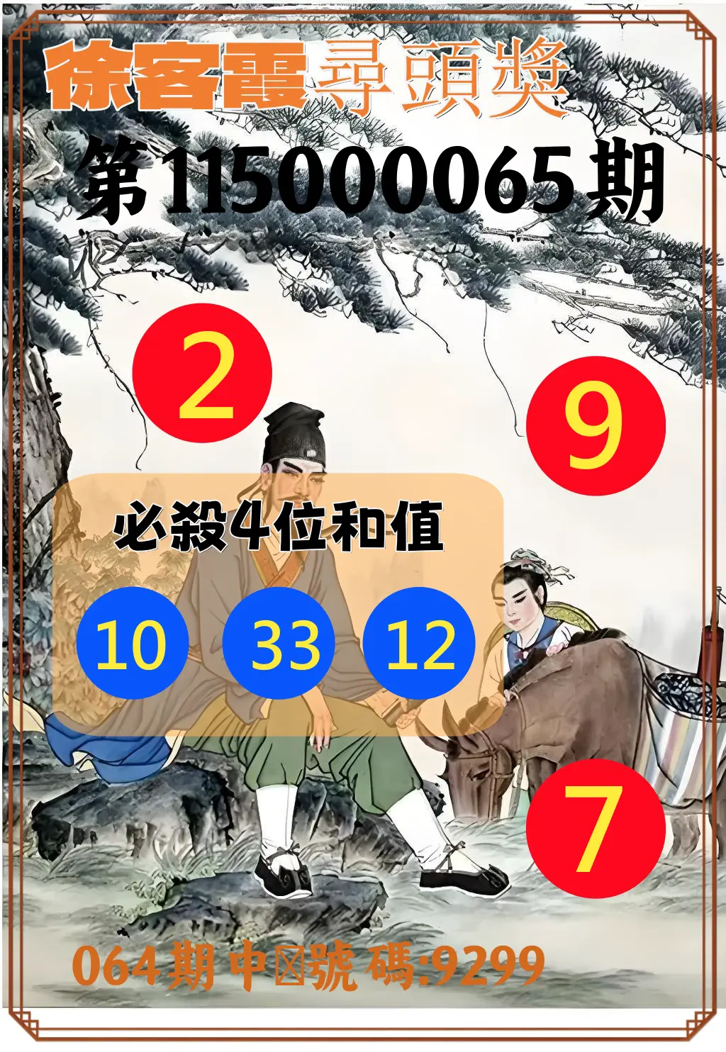 4星彩第115000065期(03/13)徐客霞尋頭獎