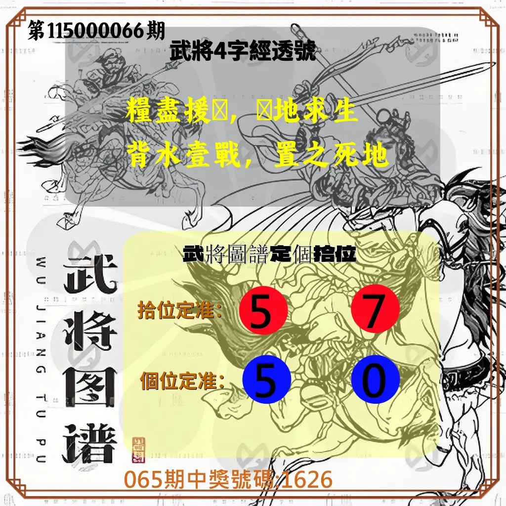 4星彩第115000066期(03/14)武將圖譜