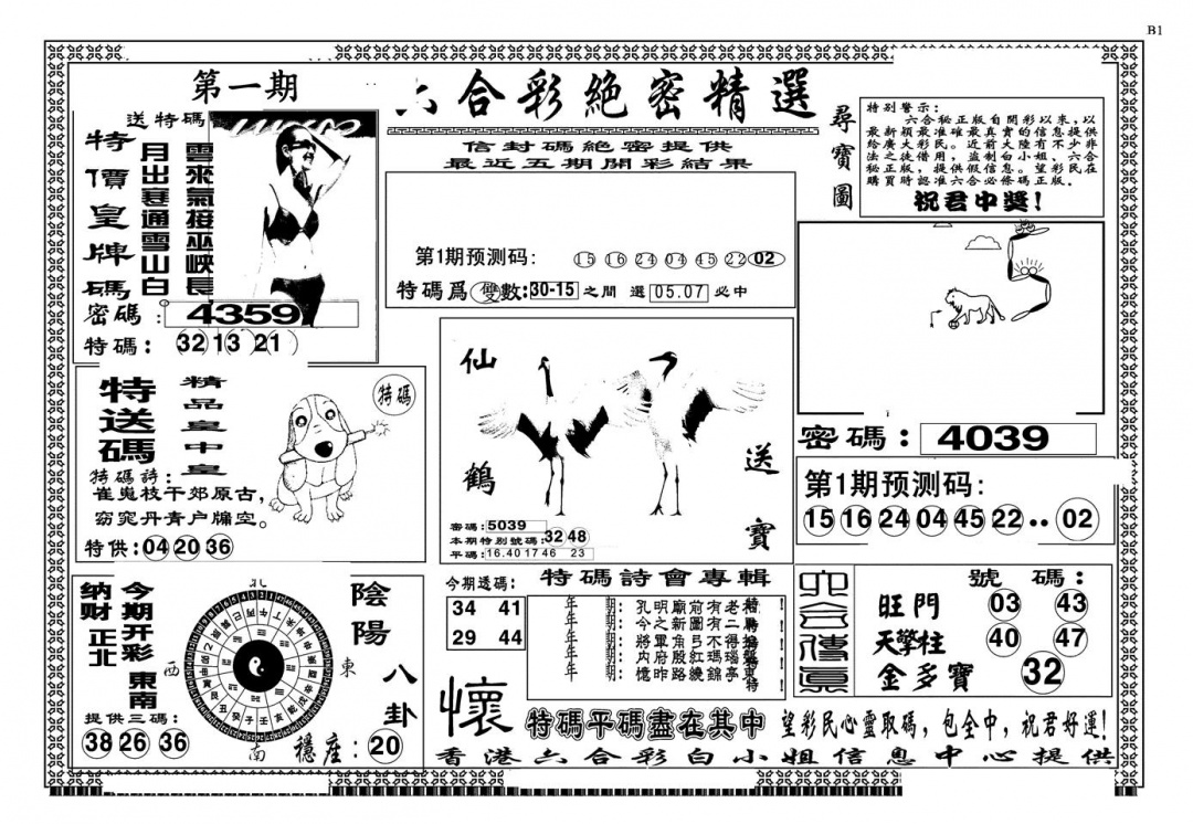六合彩001期另版白姐绝密精选A(黑白)