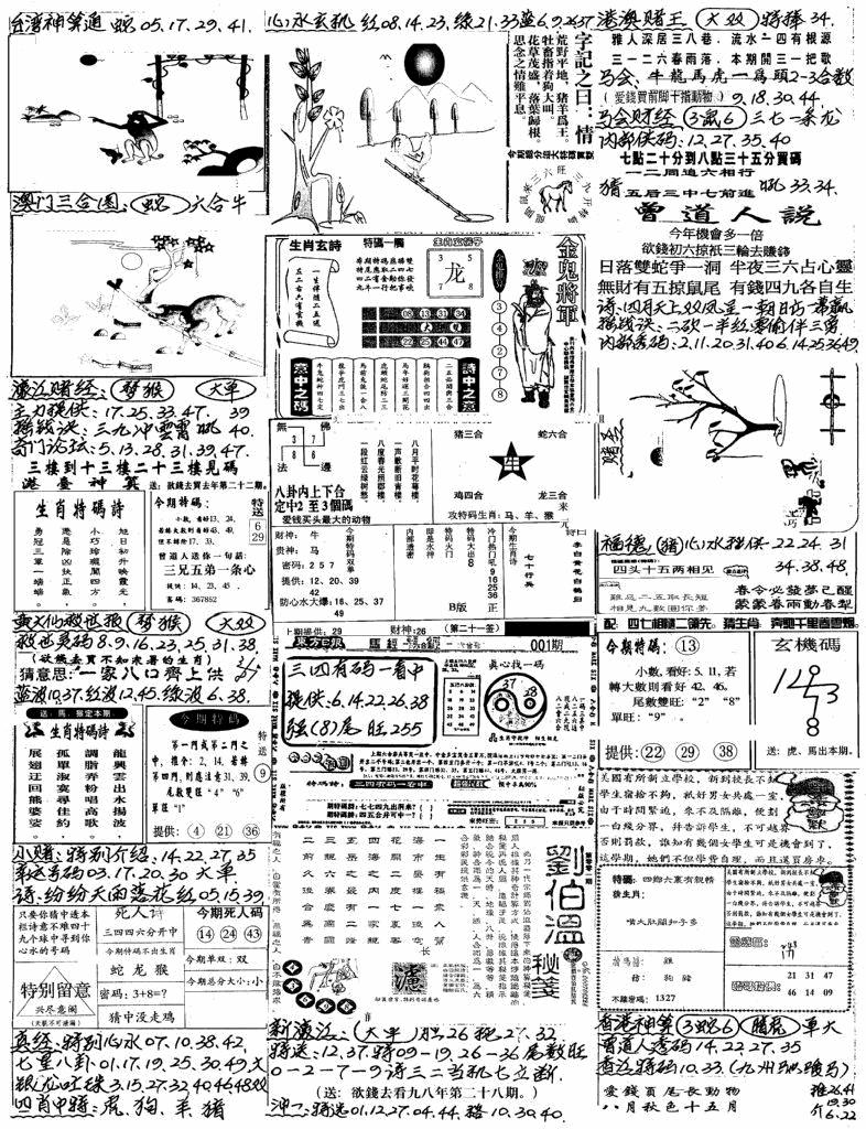 六合彩001期新版手写综合资料A(黑白)