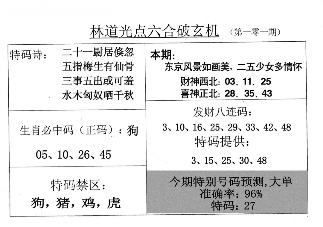 六合彩101期老林道光(黑白)