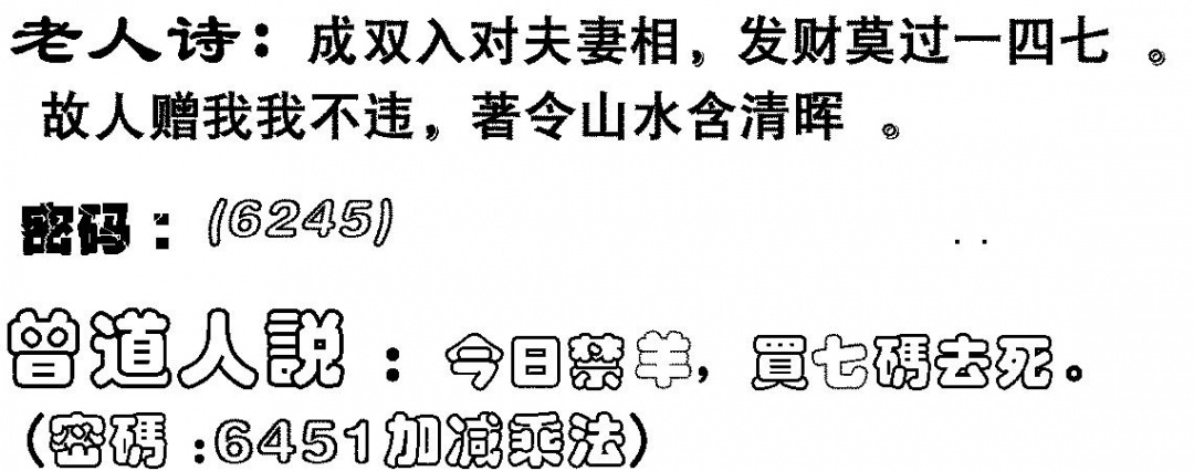 六合彩101期老人诗(黑白)