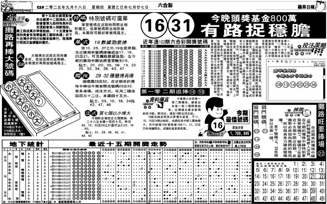 六合彩102期私作苹果报B(自决)(黑白)