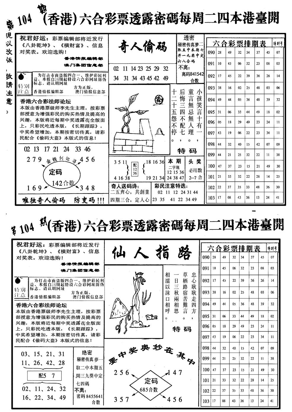 六合彩104期龙仔四合二(黑白)