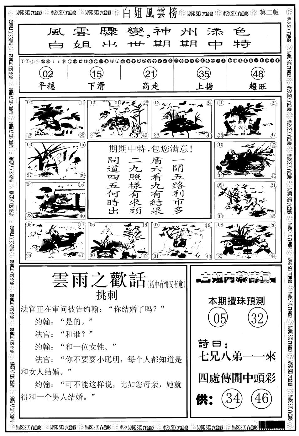 六合彩107期另版白姐风云榜B(黑白)