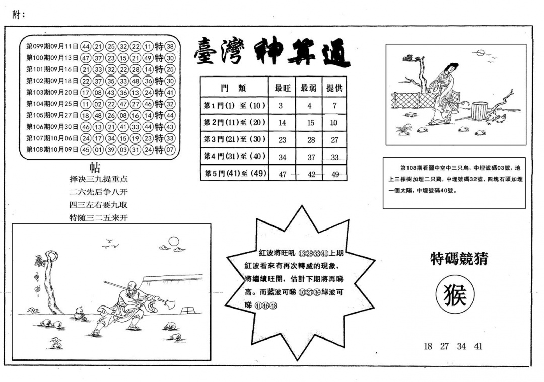 六合彩109期另台湾神算通(黑白)