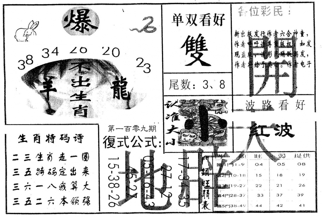 六合彩109期开天辟地(黑白)