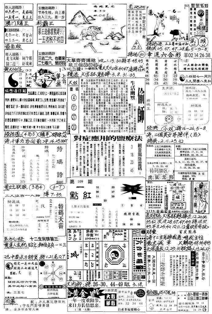 六合彩109期新版手写综合资料B(黑白)