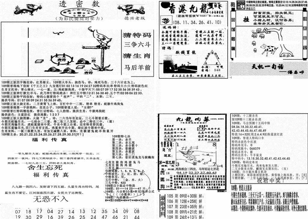 六合彩109期新透密数A(新)(黑白)