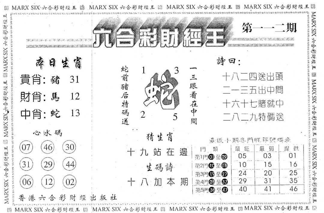 六合彩112期财经王一(黑白)