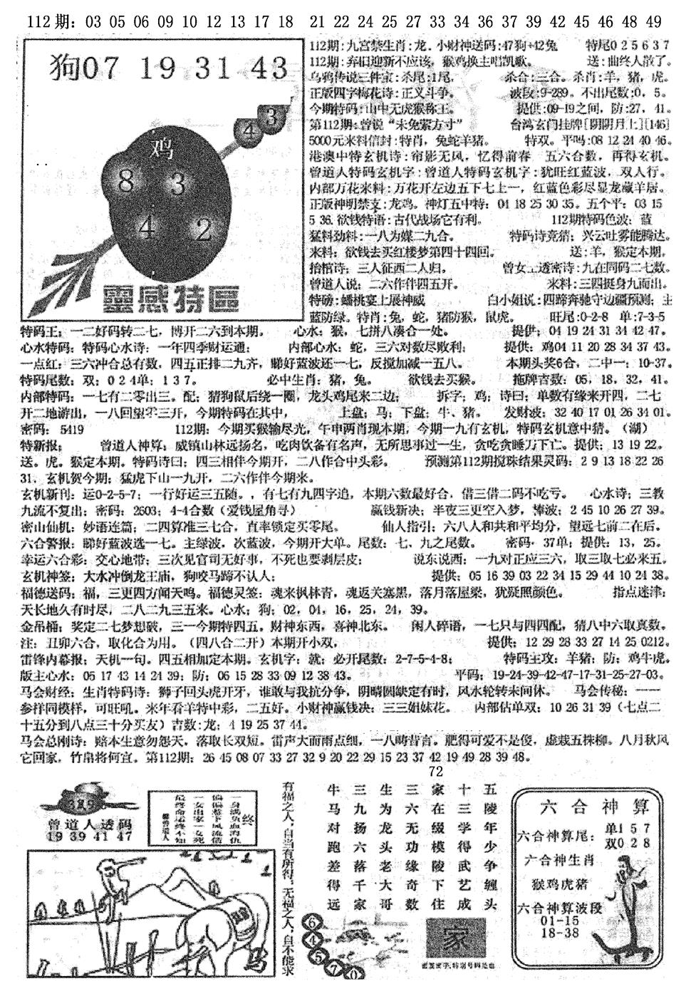 六合彩112期平西版彩霸王B(黑白)