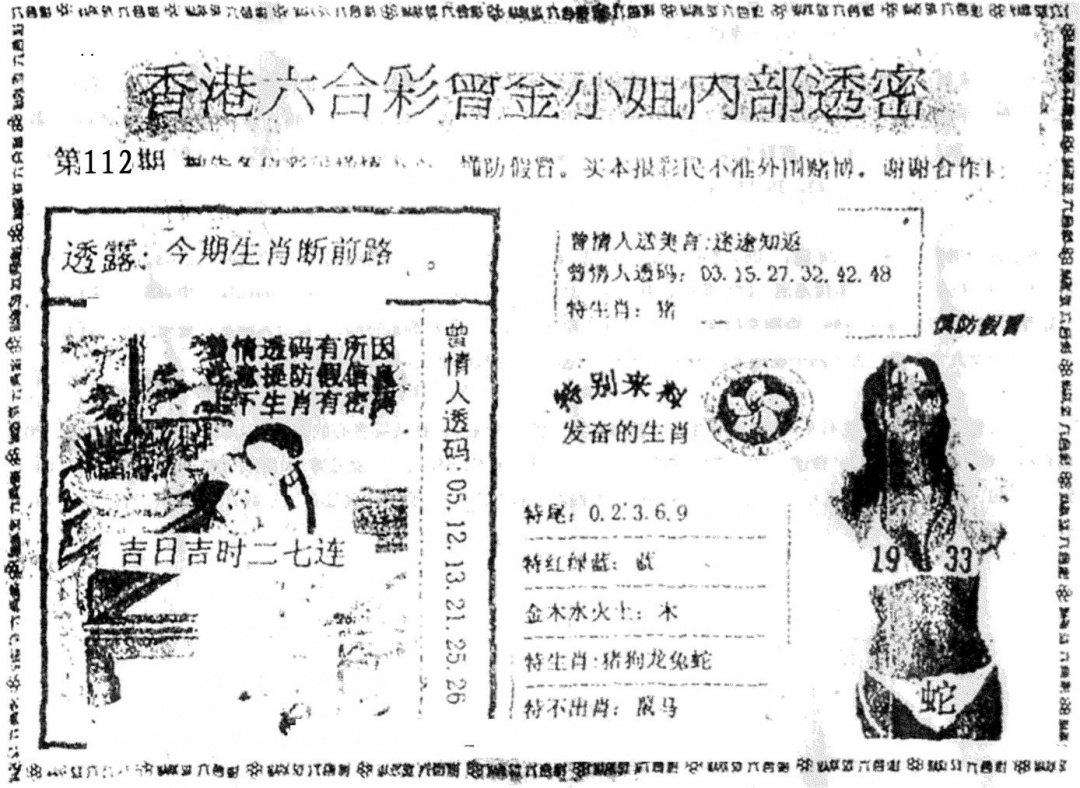 六合彩112期曾金小姐A(黑白)