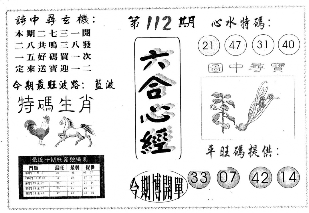 六合彩112期六合心经(黑白)