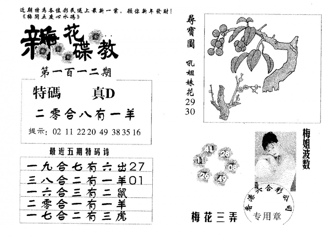 六合彩112期新花碟教(黑白)
