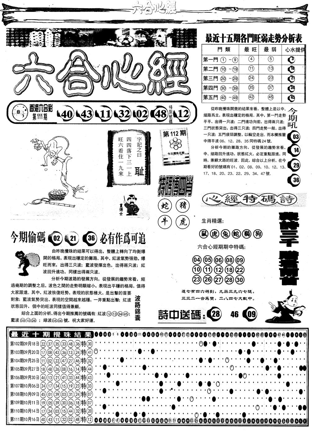 六合彩112期另版六合心经A(黑白)