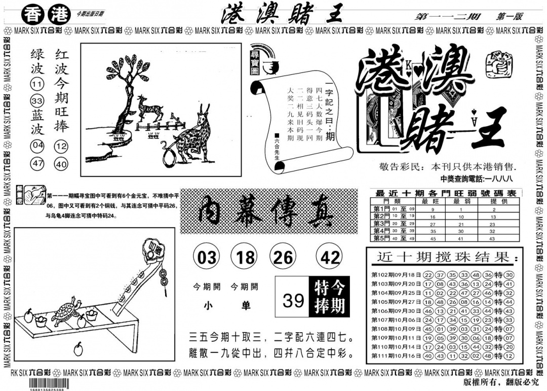 六合彩112期另版港澳赌王A(黑白)