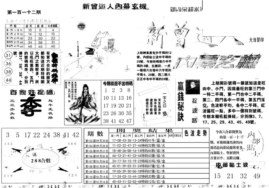六合彩112期另新内幕A(黑白)