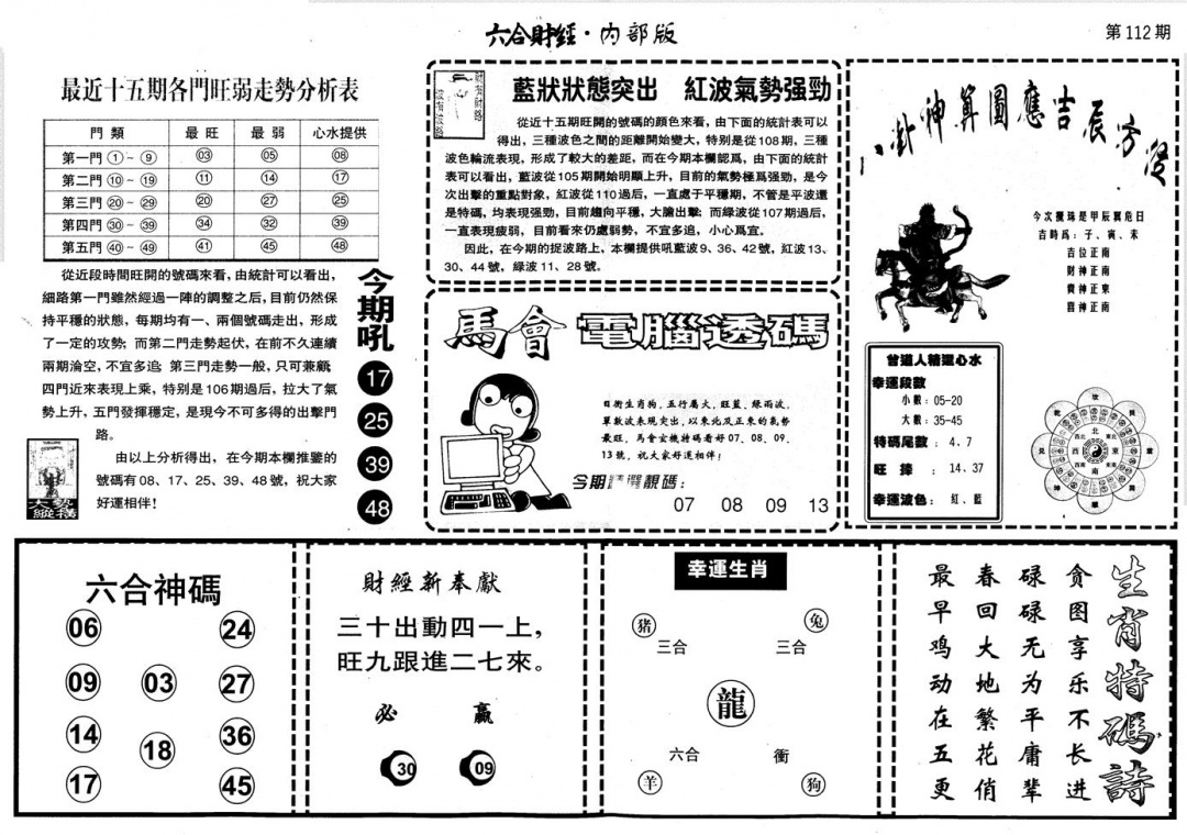 六合彩112期另版中财经B(黑白)