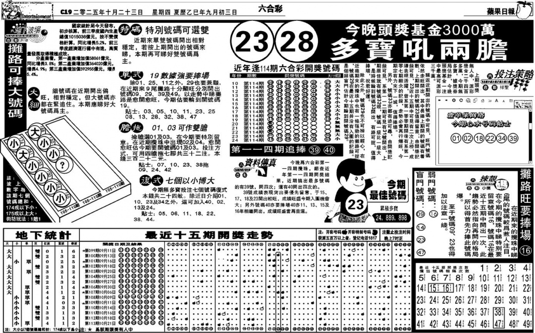 六合彩114期私作苹果报B(自决)(黑白)