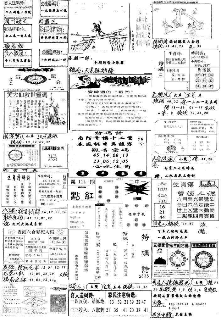 六合彩114期手写综合资料A(黑白)