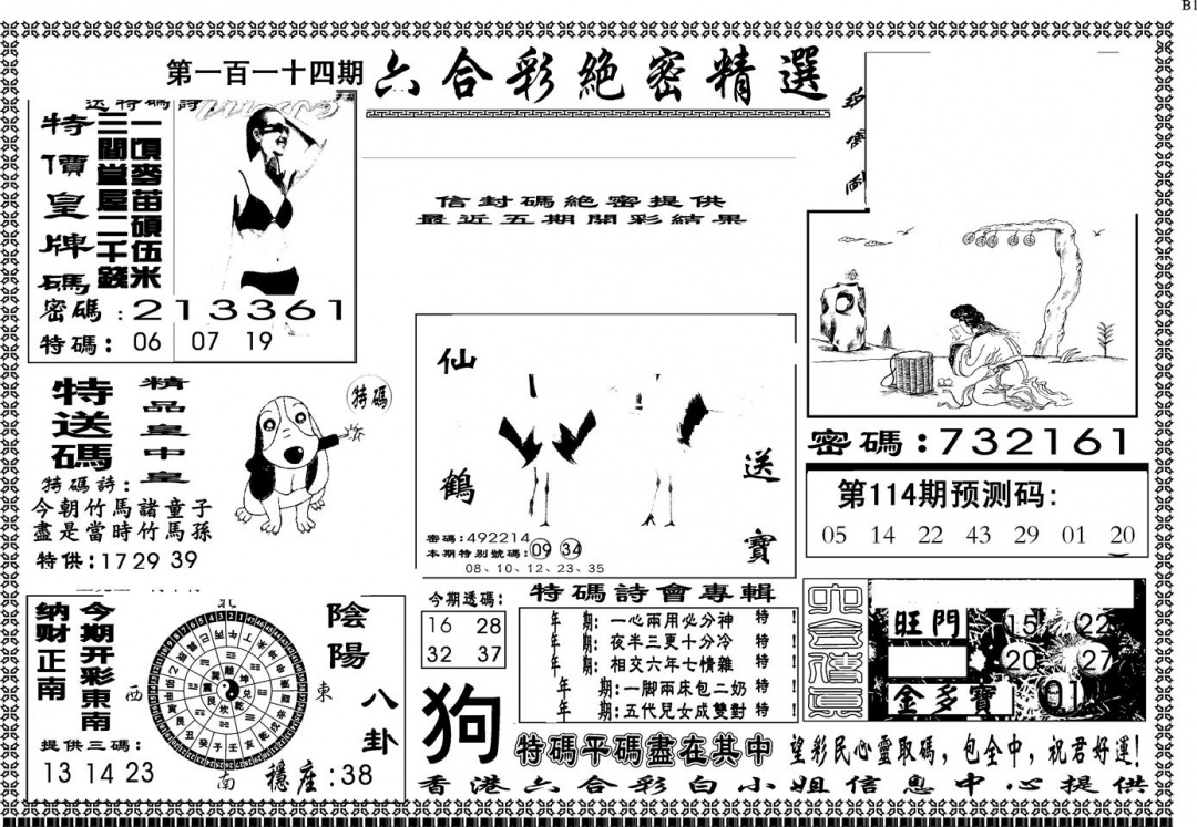 六合彩114期另版白姐绝密精选A(黑白)
