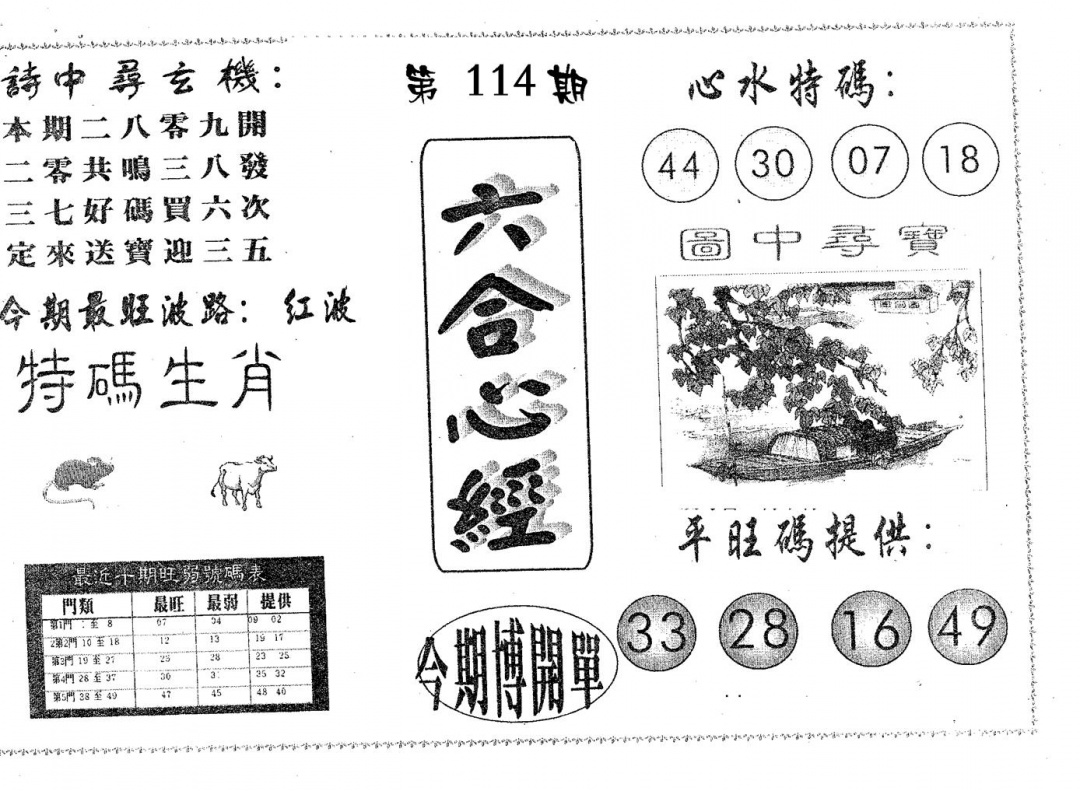 六合彩114期六合心经(黑白)