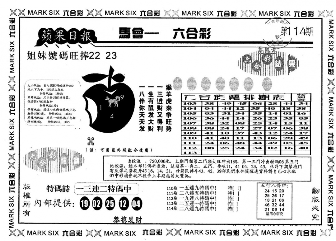 六合彩114期苹果日报B(黑白)