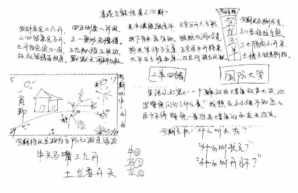 六合彩114期正版手写九龙(黑白)