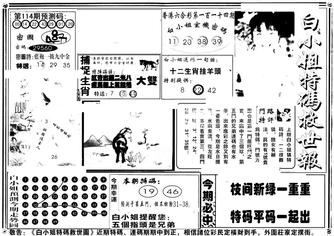 六合彩114期另版白姐特救世A(黑白)