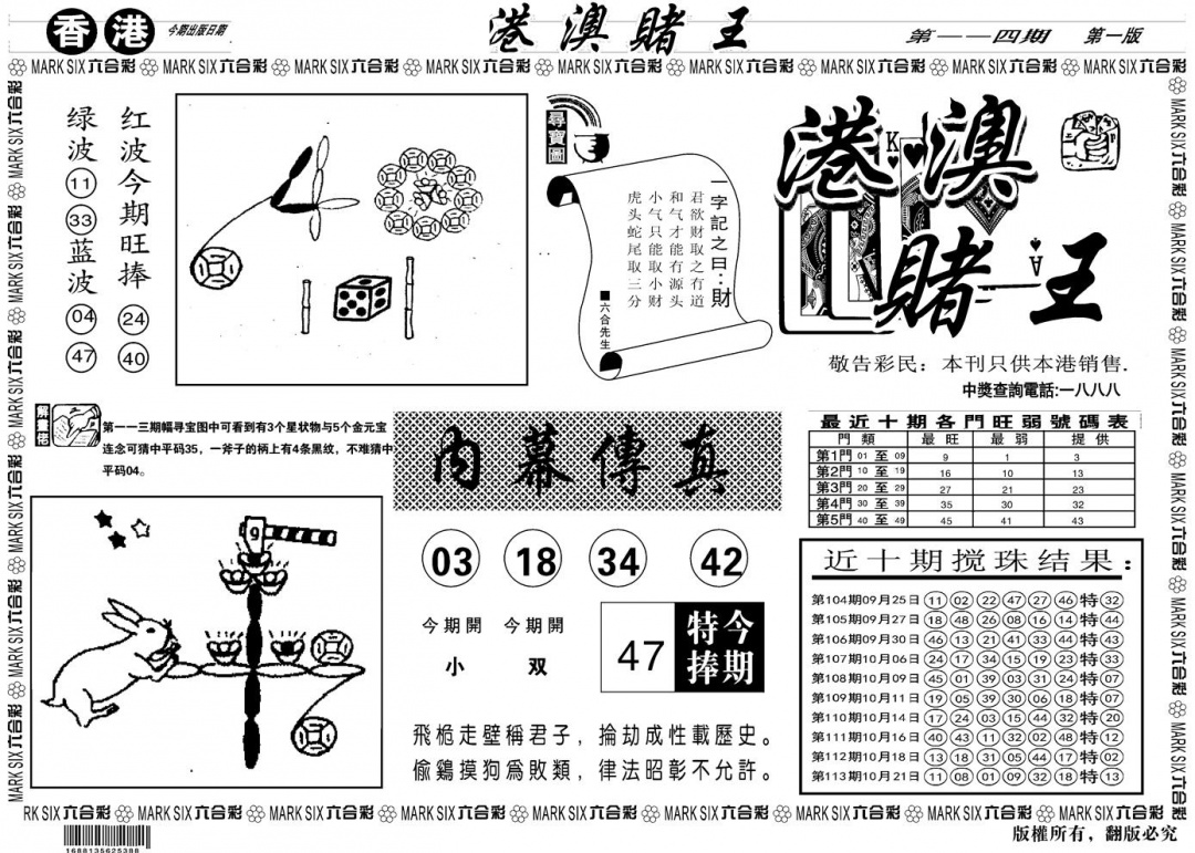 六合彩114期另版港澳赌王A(黑白)