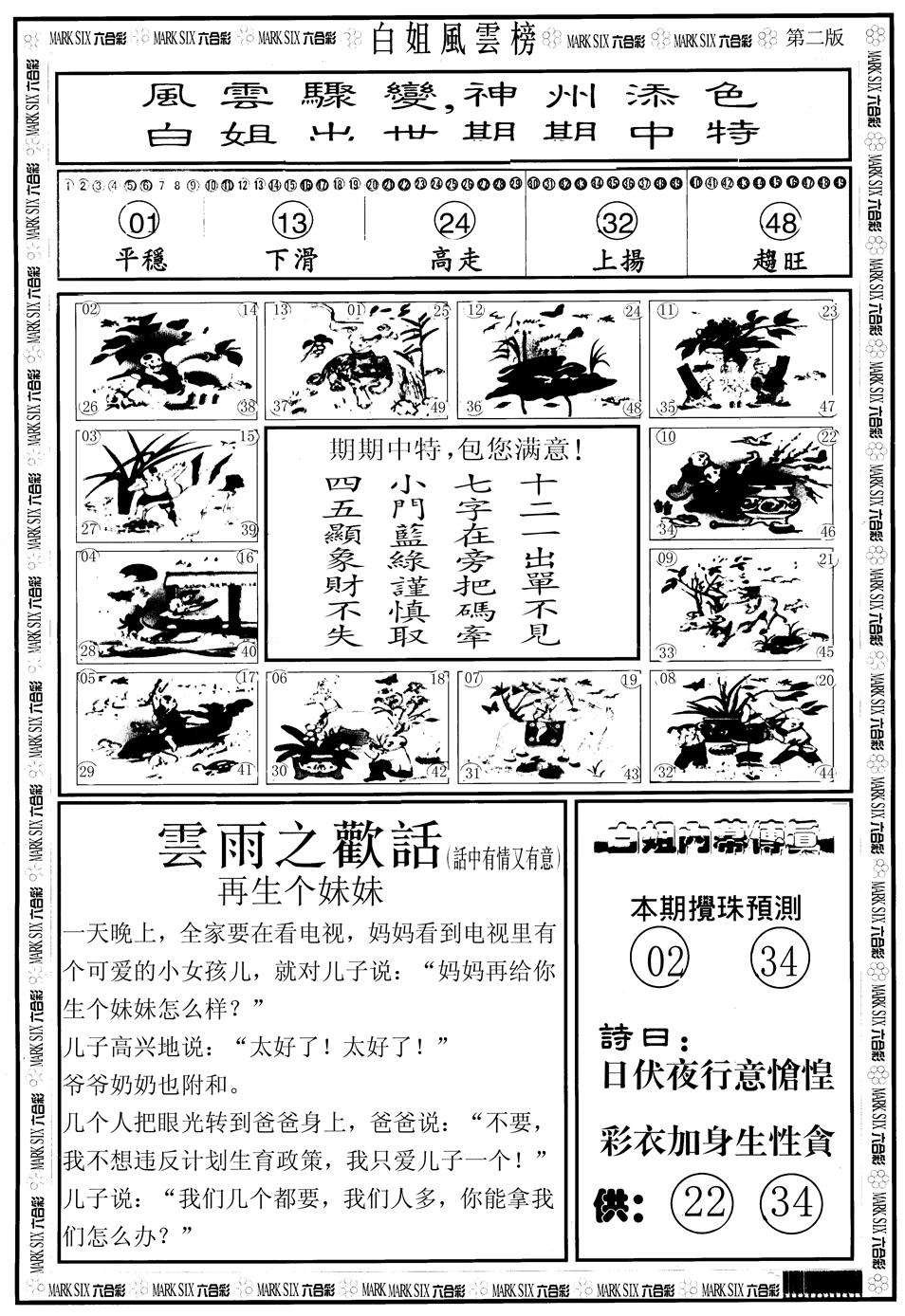 六合彩114期另版白姐风云榜B(黑白)