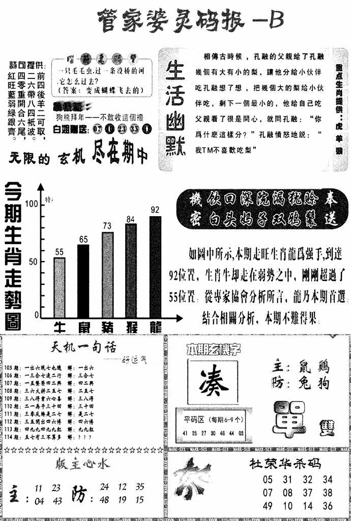 六合彩114期管家婆灵码报B(新图)(黑白)