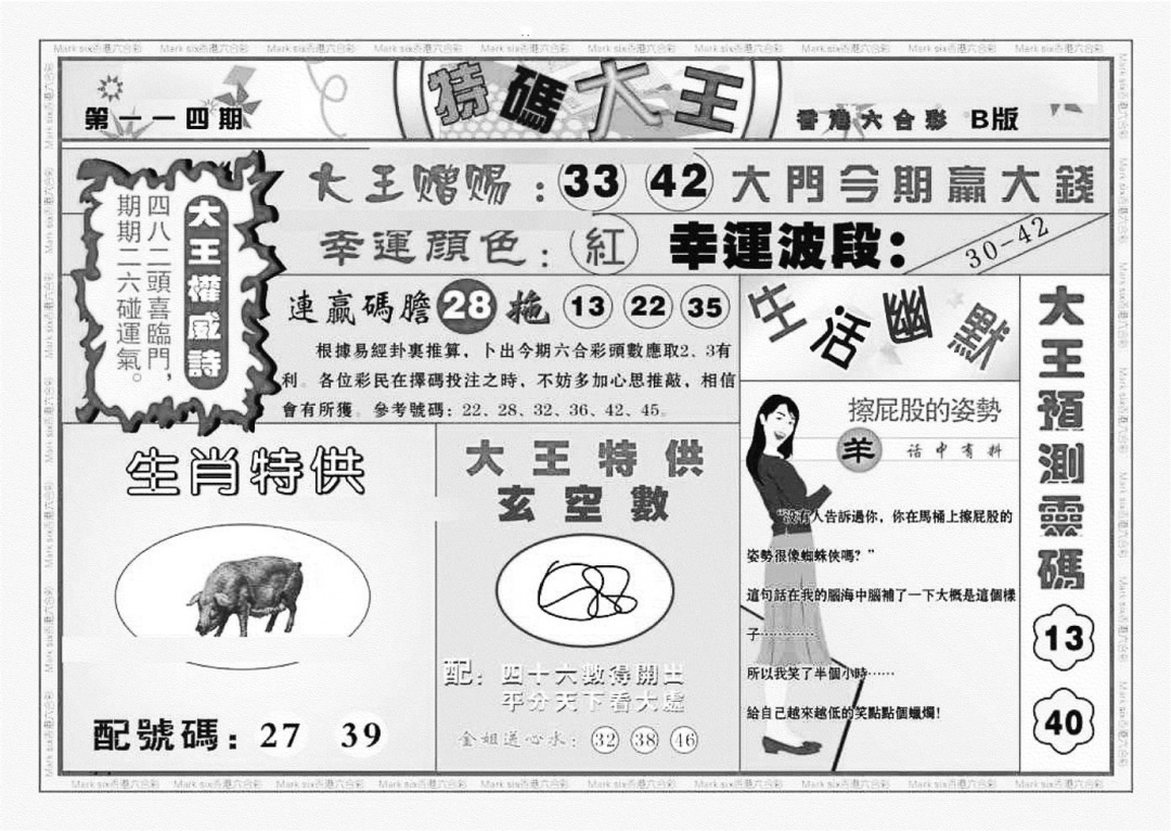 六合彩114期特码大王B（新图）(黑白)