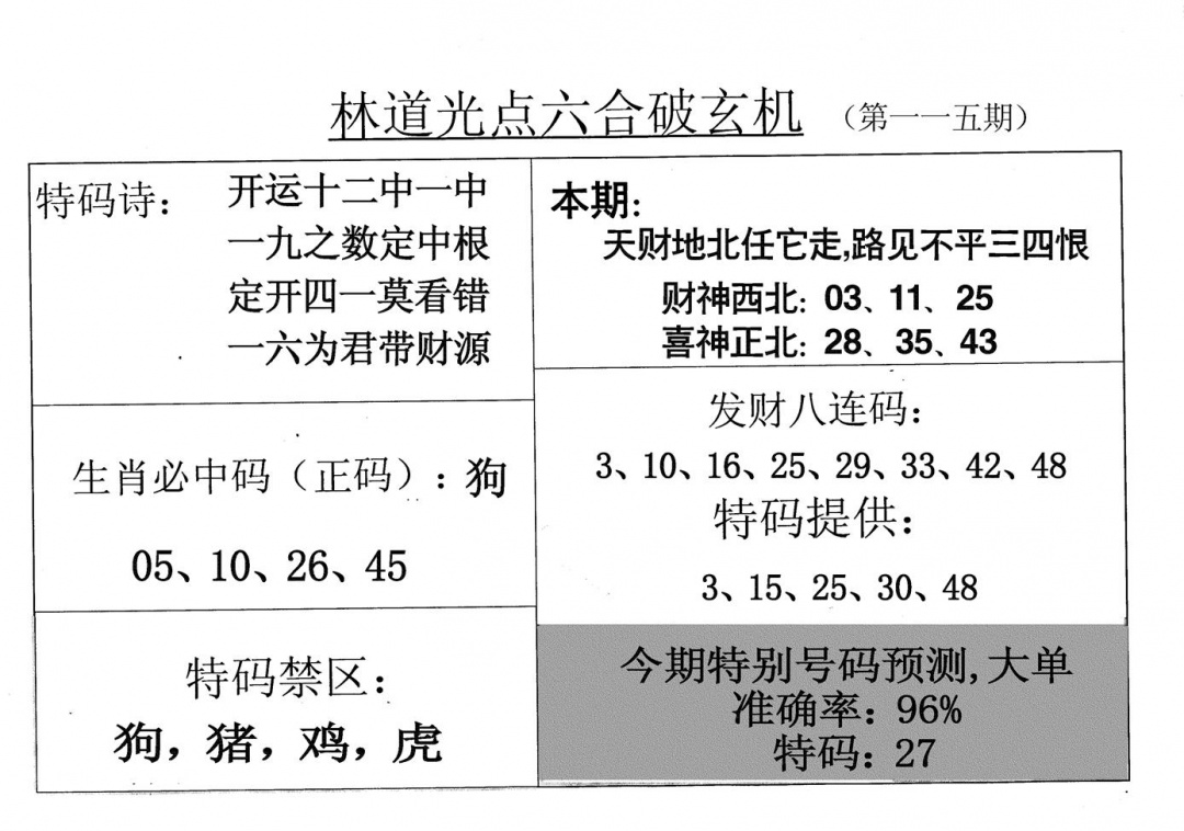 六合彩115期老林道光(黑白)