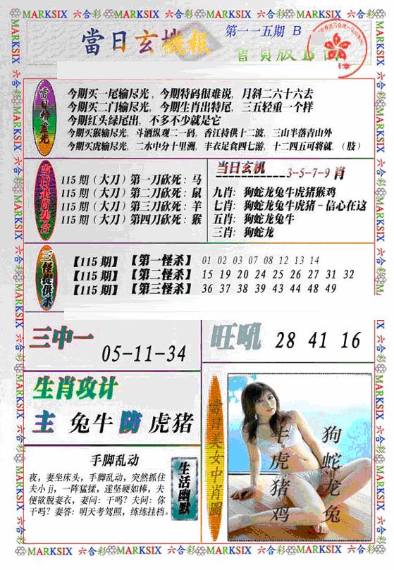六合彩115期当日特码玄机B(新)(黑白)