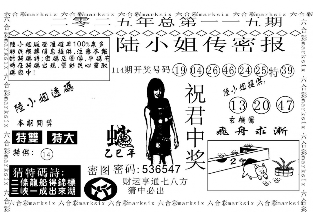 六合彩115期陆小姐传密A(黑白)