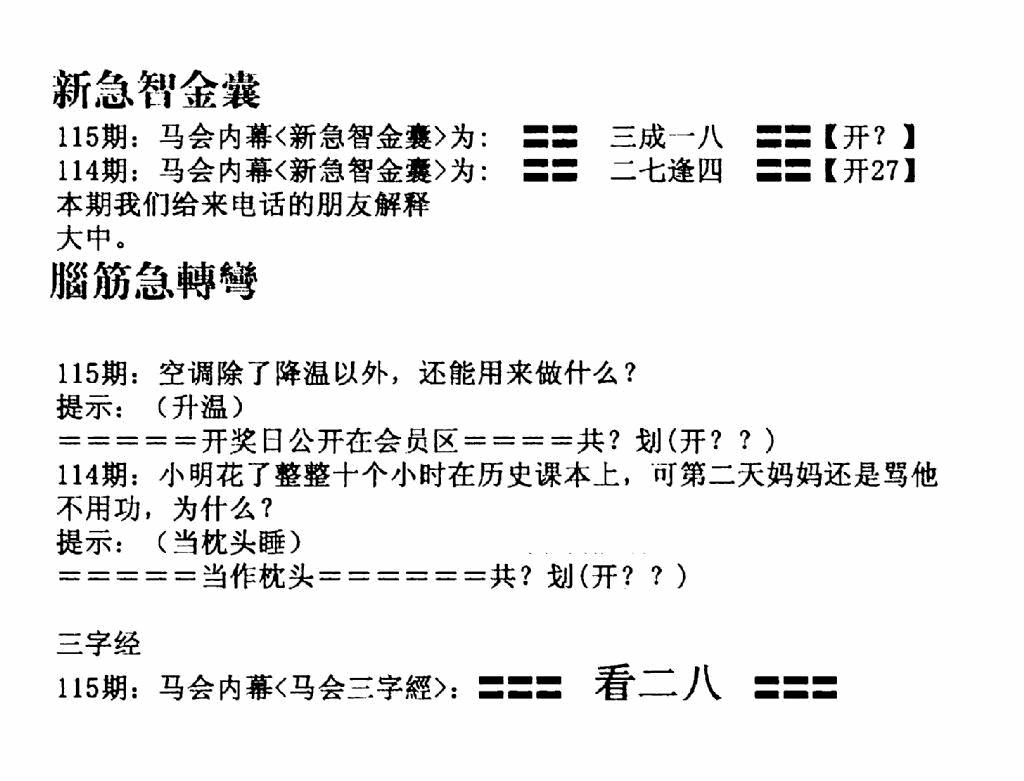 六合彩115期新急智金囊(黑白)