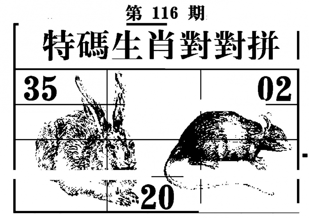六合彩116期特码生肖对对拼(黑白)