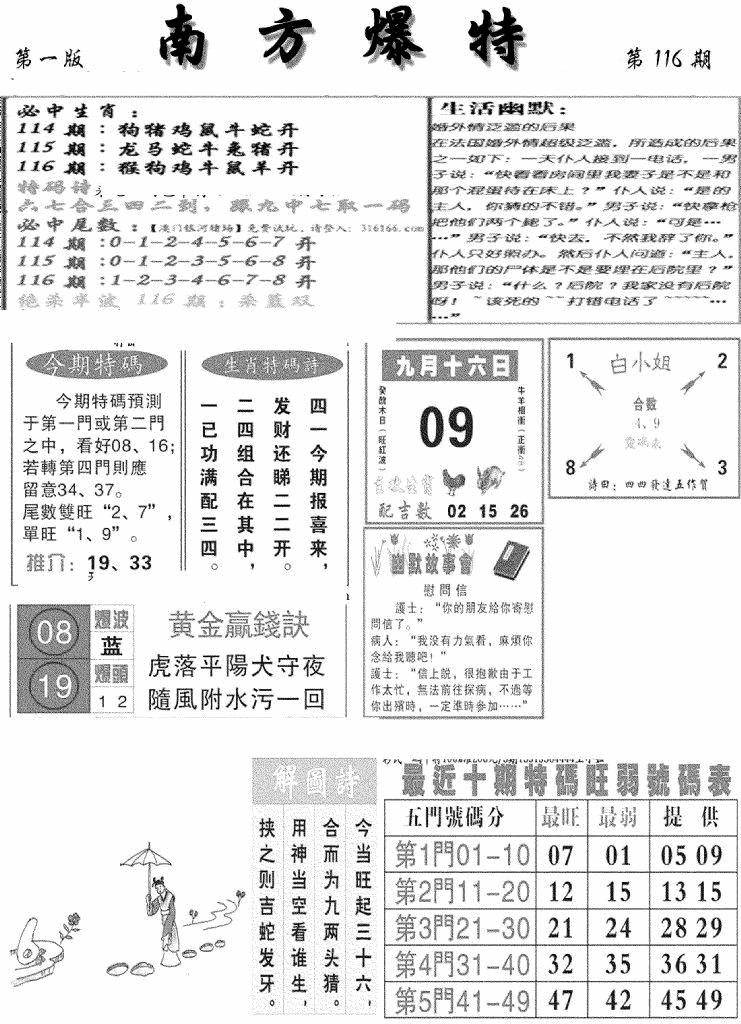 六合彩116期南方爆特A(新图)(黑白)