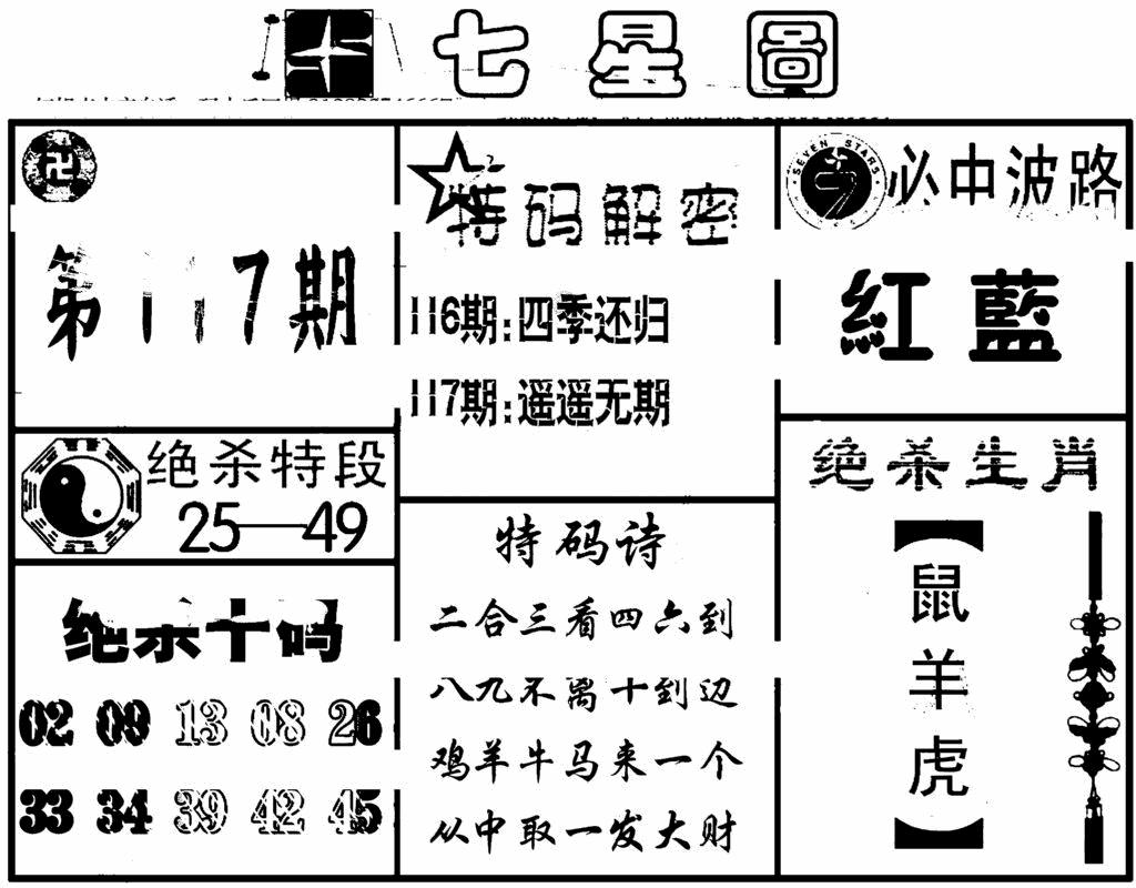 六合彩117期七星图(黑白)