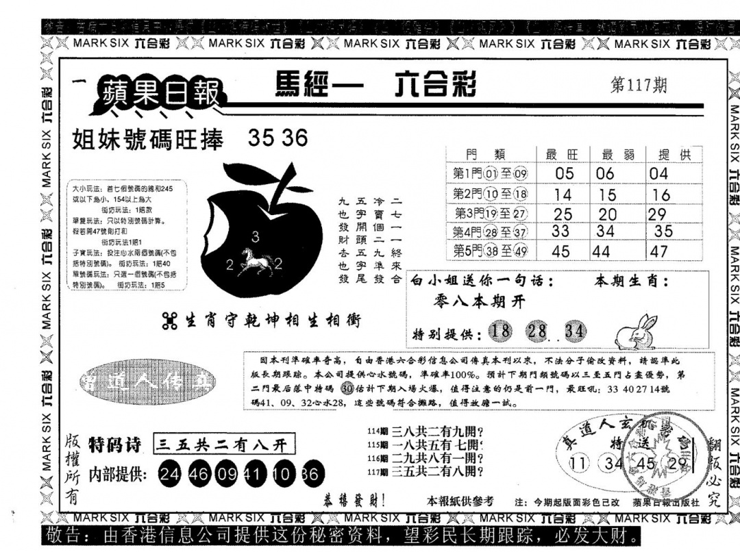 六合彩117期苹果日报A(黑白)