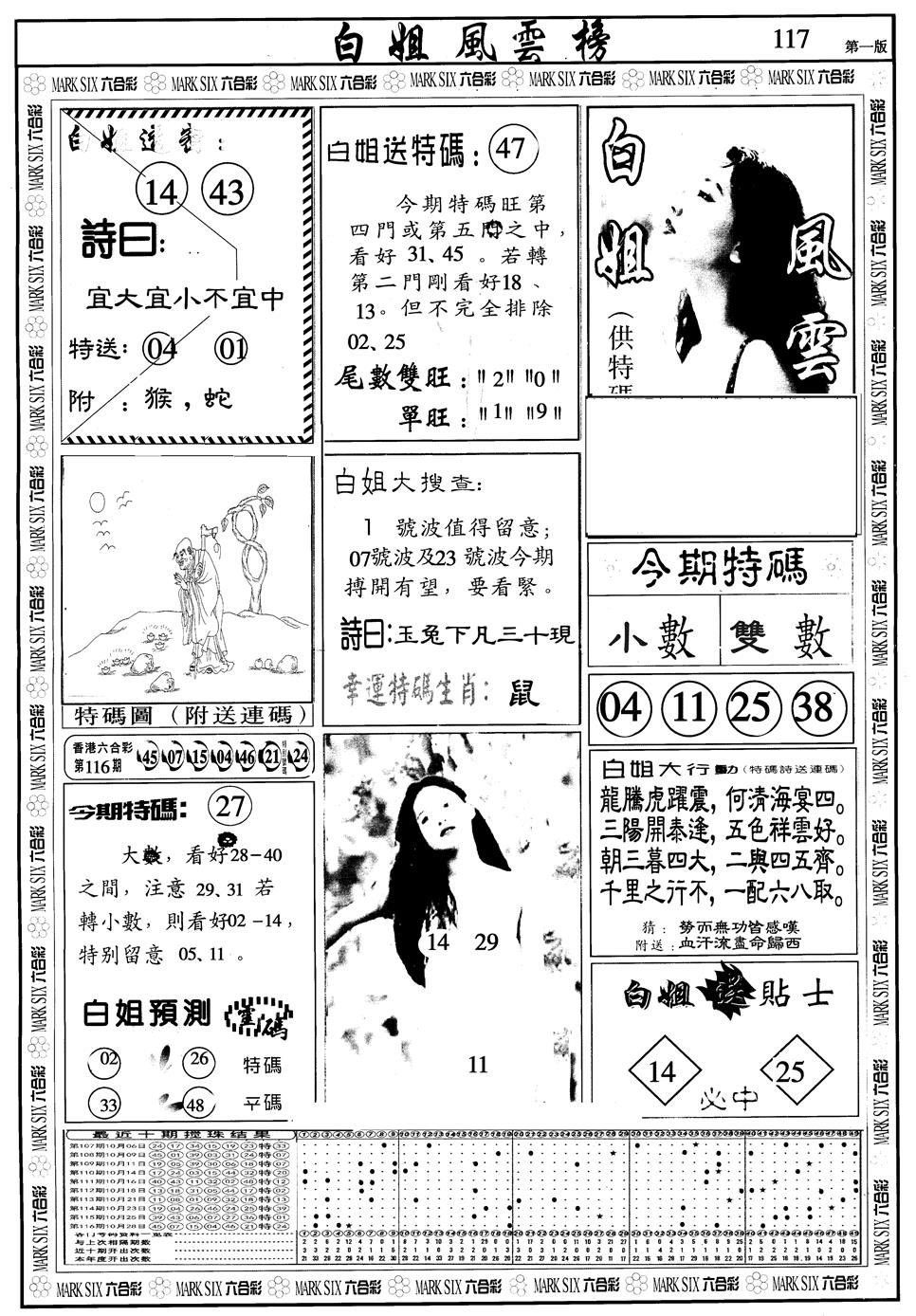 六合彩117期另版白姐风云榜A(黑白)