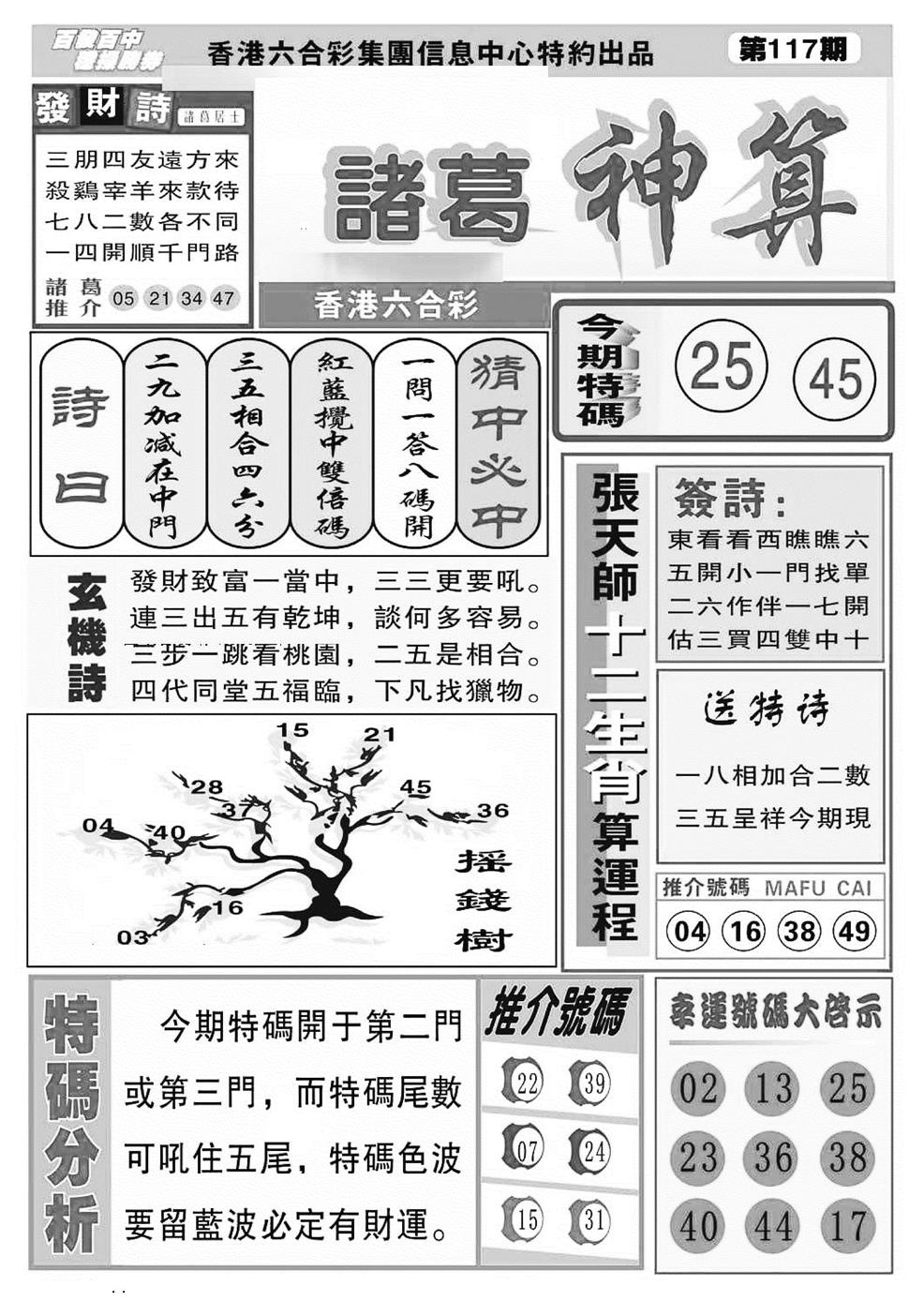 六合彩117期诸葛神算(特准)(黑白)