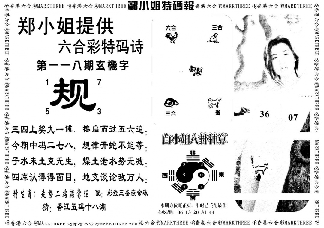 六合彩118期郑小姐特码报B(黑白)