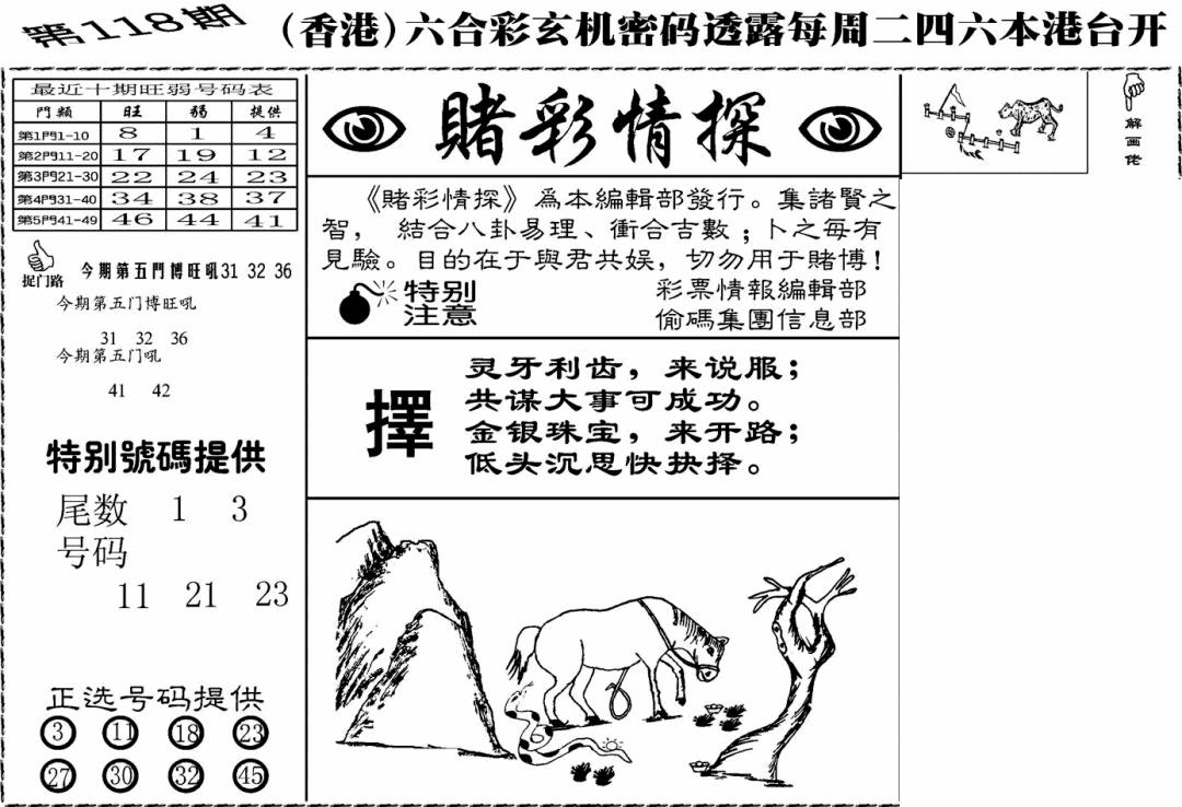 六合彩118期老版赌彩情探(黑白)