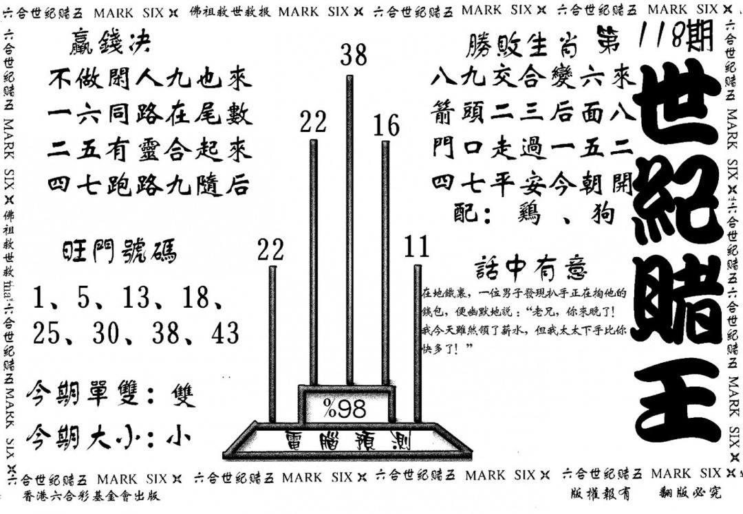 六合彩118期世纪赌王(黑白)