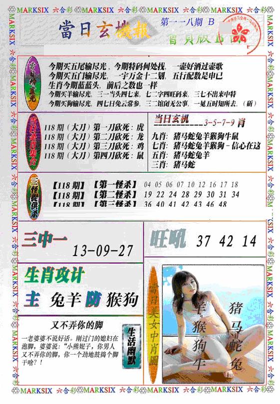六合彩118期当日特码玄机B(新)(黑白)